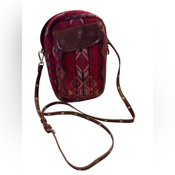 Pendleton Handbags - Pendleton Red and Brown Geometric Crossbody Bag